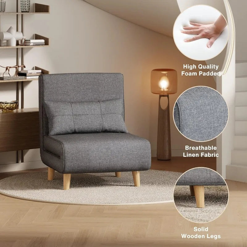 3-in-1 Sleeper Chair Bed, Convertible Chair Bed Futon Sofa Bed with Adjustable Backrest, Accent Chair for Apartment, Dark Grey