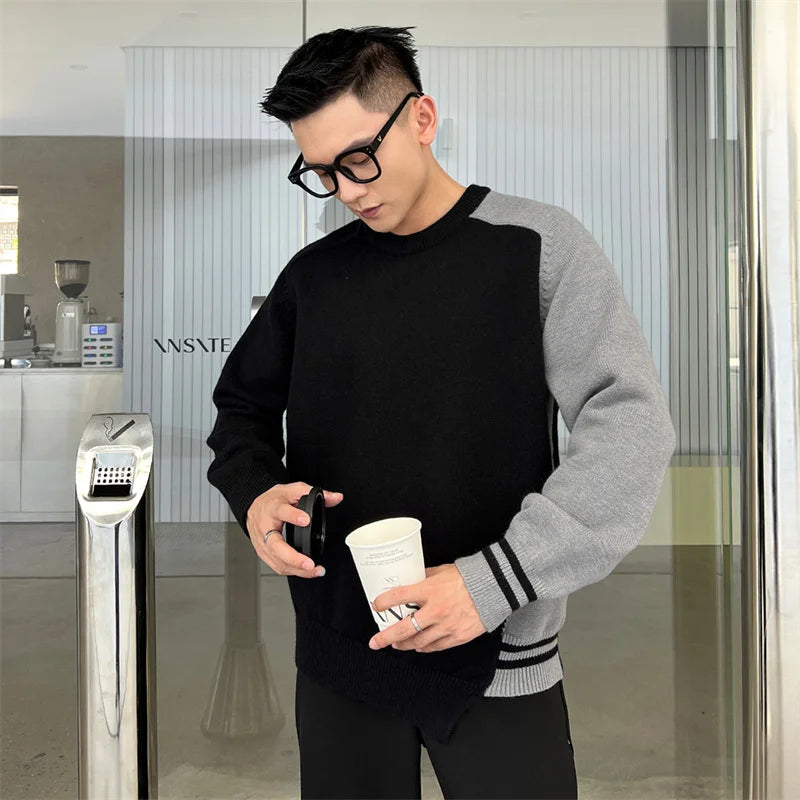 Men’s Crewneck Pullovers Patchwork Knitted Sweaters Autumn Casual Y2K Vintage Knitwear Pull Homme Korean Fashion Luxury Clothing