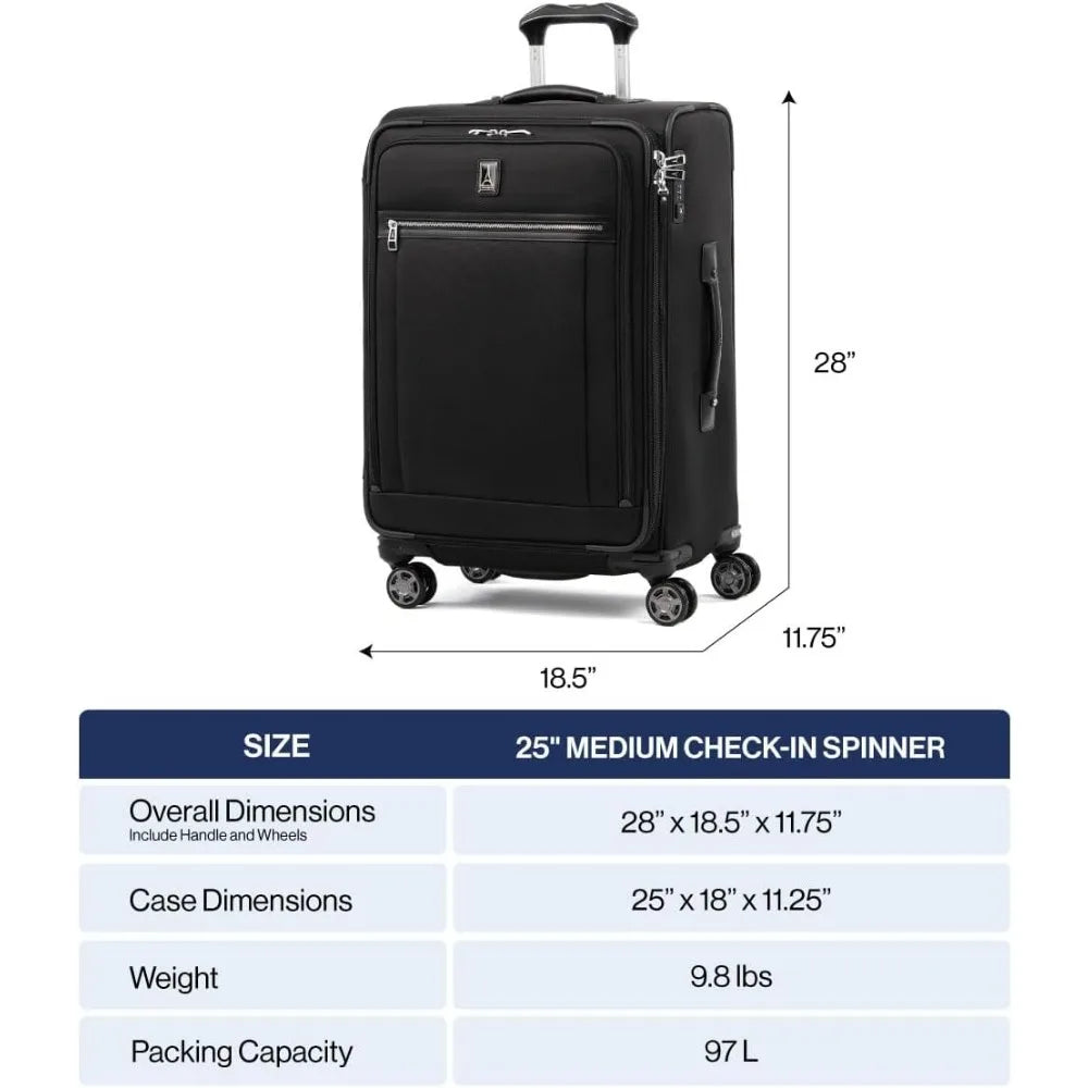 Elite Softside Expandable Checked Luggage, 8 Wheel Spinner Suitcase, TSA Lock, Men and Women, Vintage Grey, Checked Medium 25-In