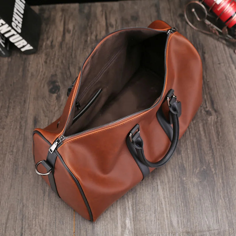 Vintage PU Leather Men Luggage Travel Bag Large Capacity Shoulder Duffel Bag Sports Fitness Gym Bag Weekend Male Hanbag
