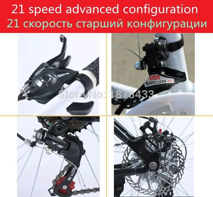 FIQI, 26-inch folding mountain bike, 21-speed black bike with high carbon steel, dual disc brakes non-slip express release