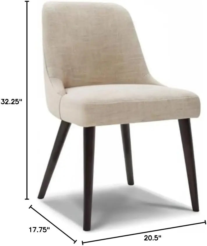 Mid-Century Modern Dining Chair, Upholstered Fabric Accent Chair for Dining Room, Set of 2, Flax Beige in Fabric