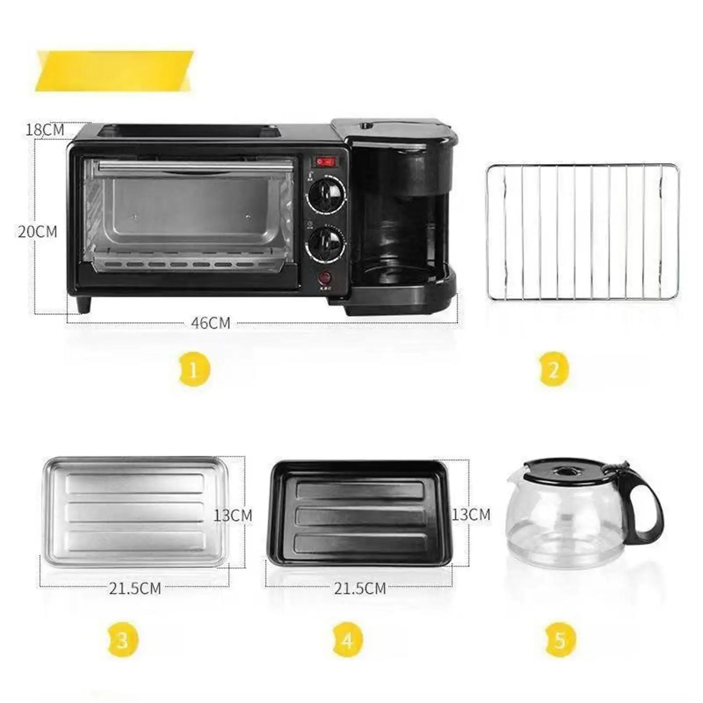 3 in 1 Breakfast Maker Toasters Oven with Timer Portable Toaster Oven Oven Breakfast Maker with Coffee Machine for Sausages Egg
