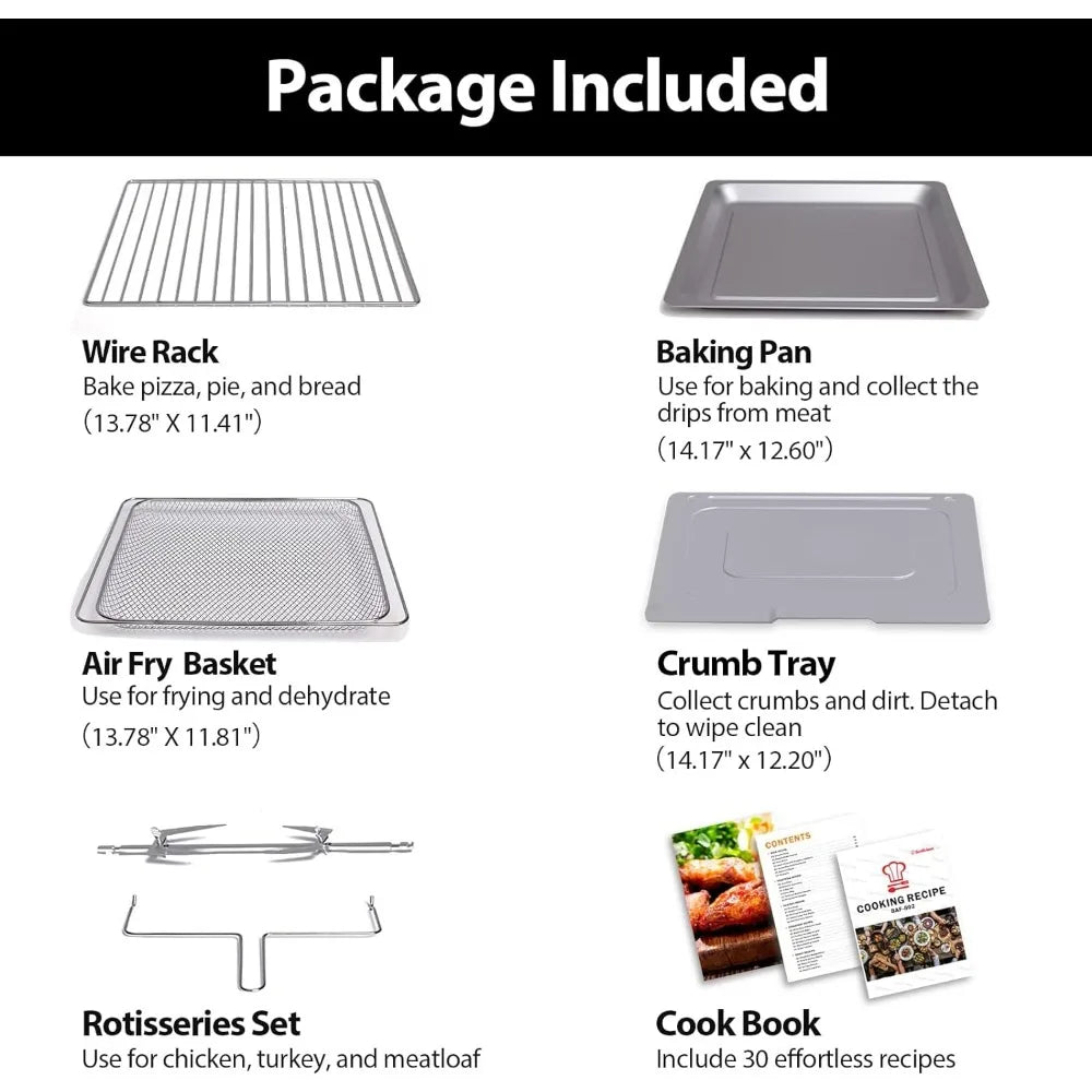 32QT Extra Large Air Fryer,19-In-1 Toaster Oven Combo with Rotisserie and Dehydrator,Digital Convection Oven Countertop Airfryer
