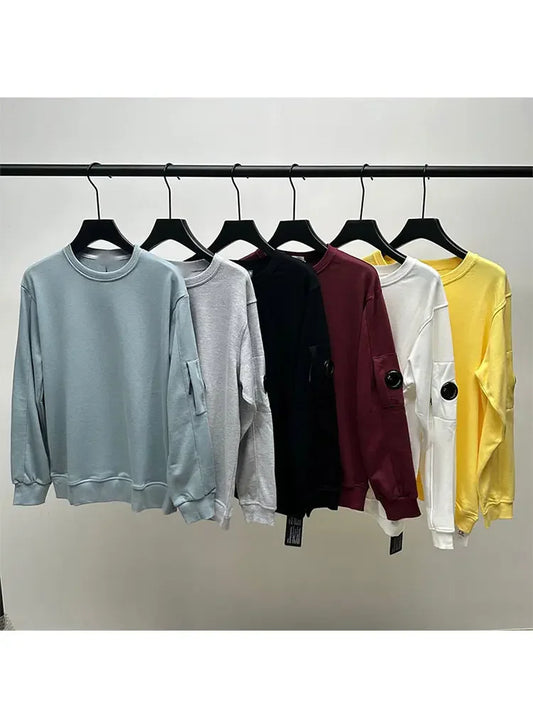 Solid Round Neck Sports Sweatshirts Men's Zipper Pocket Pullover Top 2024 Autumn Warm Hip-hop Male Decoration Sports Shirt