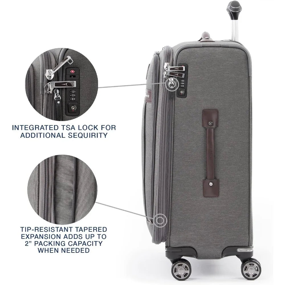 Elite Softside Expandable Checked Luggage, 8 Wheel Spinner Suitcase, TSA Lock, Men and Women, Vintage Grey, Checked Medium 25-In