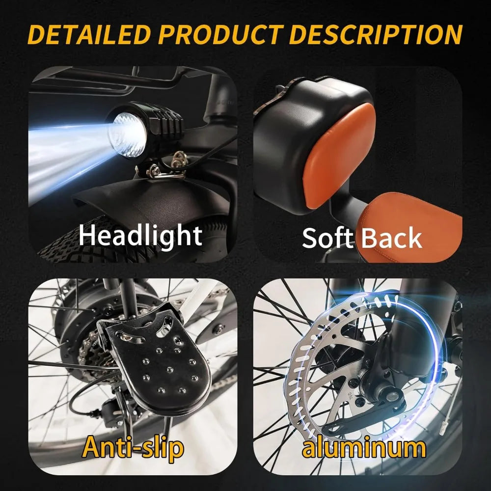 Electric Bike for Adults, 20" Ultra Light Foldable Electric Bike, 20MPH, 7-Speed and Dual Shock Absorber
