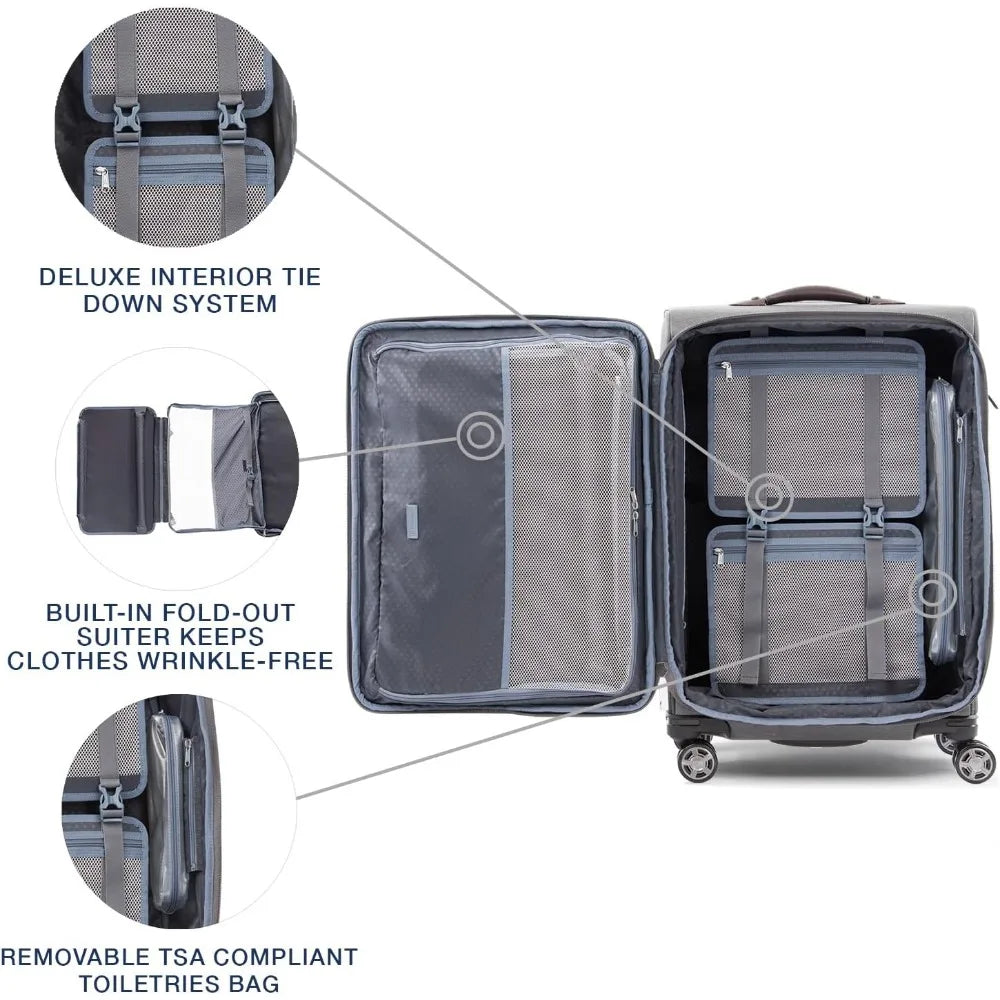 Elite Softside Expandable Checked Luggage, 8 Wheel Spinner Suitcase, TSA Lock, Men and Women, Vintage Grey, Checked Medium 25-In