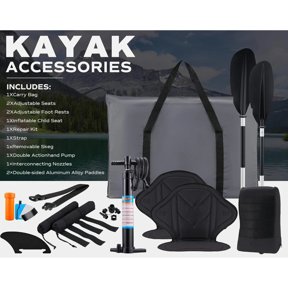 Inflatable Kayak with EVA Seats, 2-3 Person Tandem Inflatable Kayak with All The Accessories, Lake,River, and Ocean Kayaks Boat