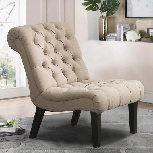 Upholstered Accent Chair for Bedroom Living Room Chairs Modern Armless Side Chair with Wood Legs Khaki Fabric