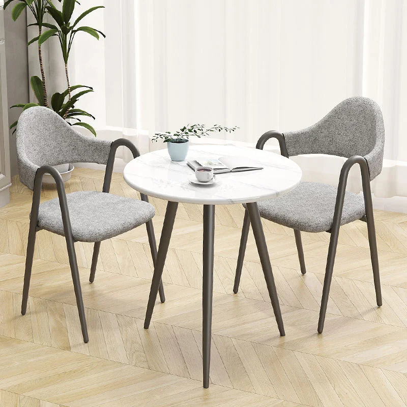 Light Luxury Marble Round Dining Table Italian Minimalist Coffee Tables and Chairs Set Kitchen Table Desk 2 Stools Mesa Muebles