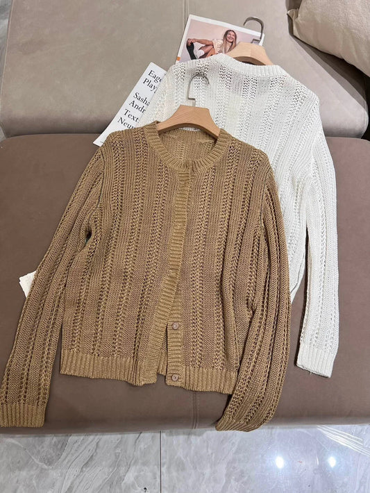 Summer B*C Women's Cardigan Linen Knitted Light Thin Top‘s Female Long Sleeves Hollow Sweater Woman's Clothing