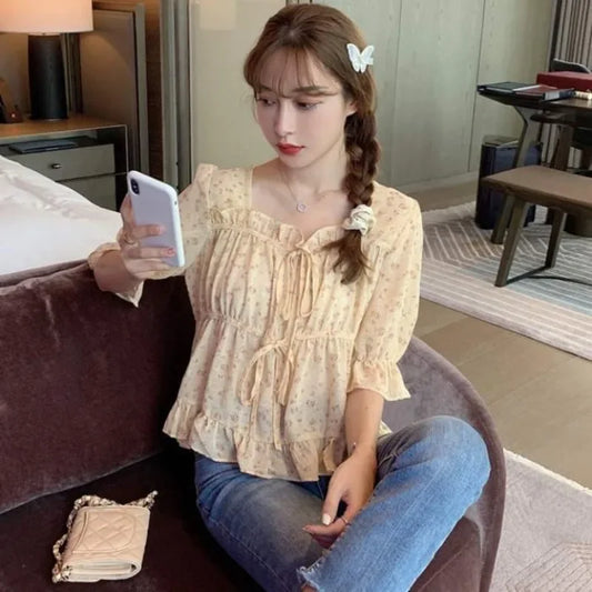 Shirts & Blouses For Women Woman Top Chiffon Crop Half Sleeve Summer S Xxl Premium Clothing Sales Streetwear Promotion M