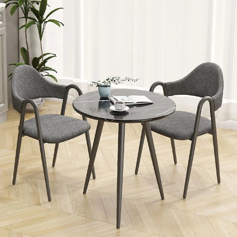 Light Luxury Marble Round Dining Table Italian Minimalist Coffee Tables and Chairs Set Kitchen Table Desk 2 Stools Mesa Muebles