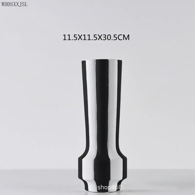 Modern simplicity black and white striped ceramic vase decoration home living room flower arrangement vase decoration