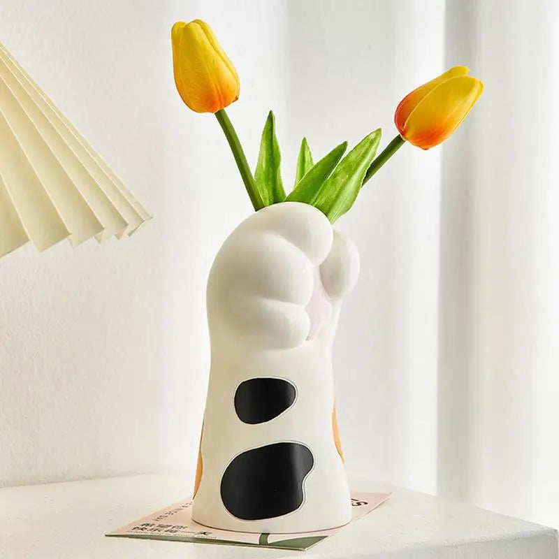 Cartoon Cat Claw Vase Kawaii Cat Paw Ceramic Flower Pot Artificial Flower Vase Planter Creative Desktop Ornaments Home Decor
