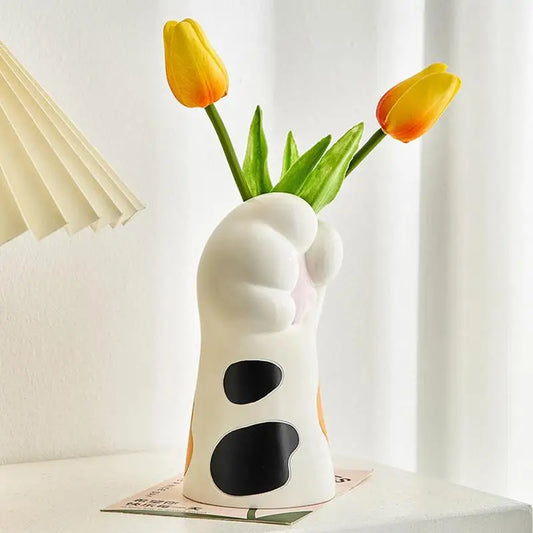 Cartoon Cat Claw Vase Kawaii Cat Paw Ceramic Flower Pot Artificial Flower Vase Planter Creative Desktop Ornaments Home Decor