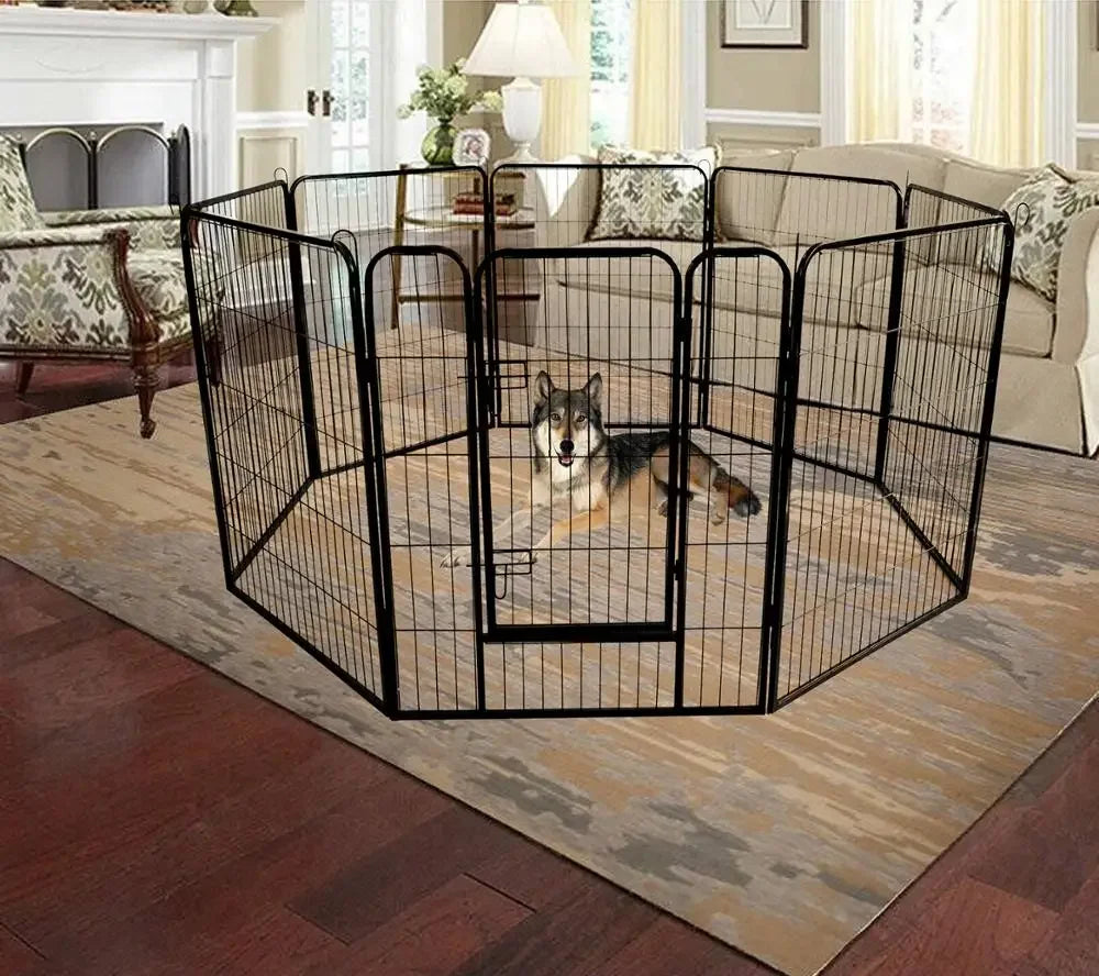 USA Warehouse 8-Panel Safe Gate Lock Cheap Outdoor Large Folding Retractable Metal Pet Dog Playpen Fence