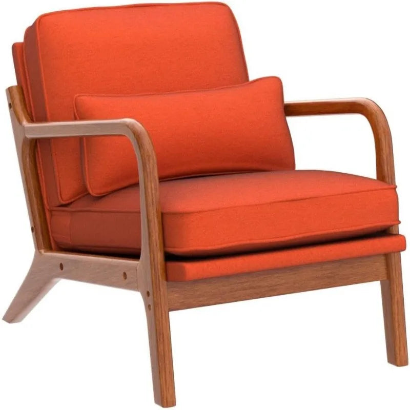 Accent Chair Mid-Century Modern Chair with Pillow Upholstered Lounge Arm Chair with Solid Wood Frame & Soft Cushion