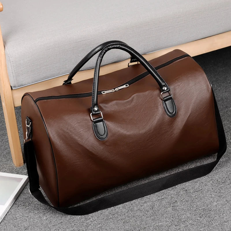Travel Tote Handbag Luggage Business Briefcase PU Leather Bag Male Gym Boston Fitness Duffle Shoulder Sports Side Bag For Men