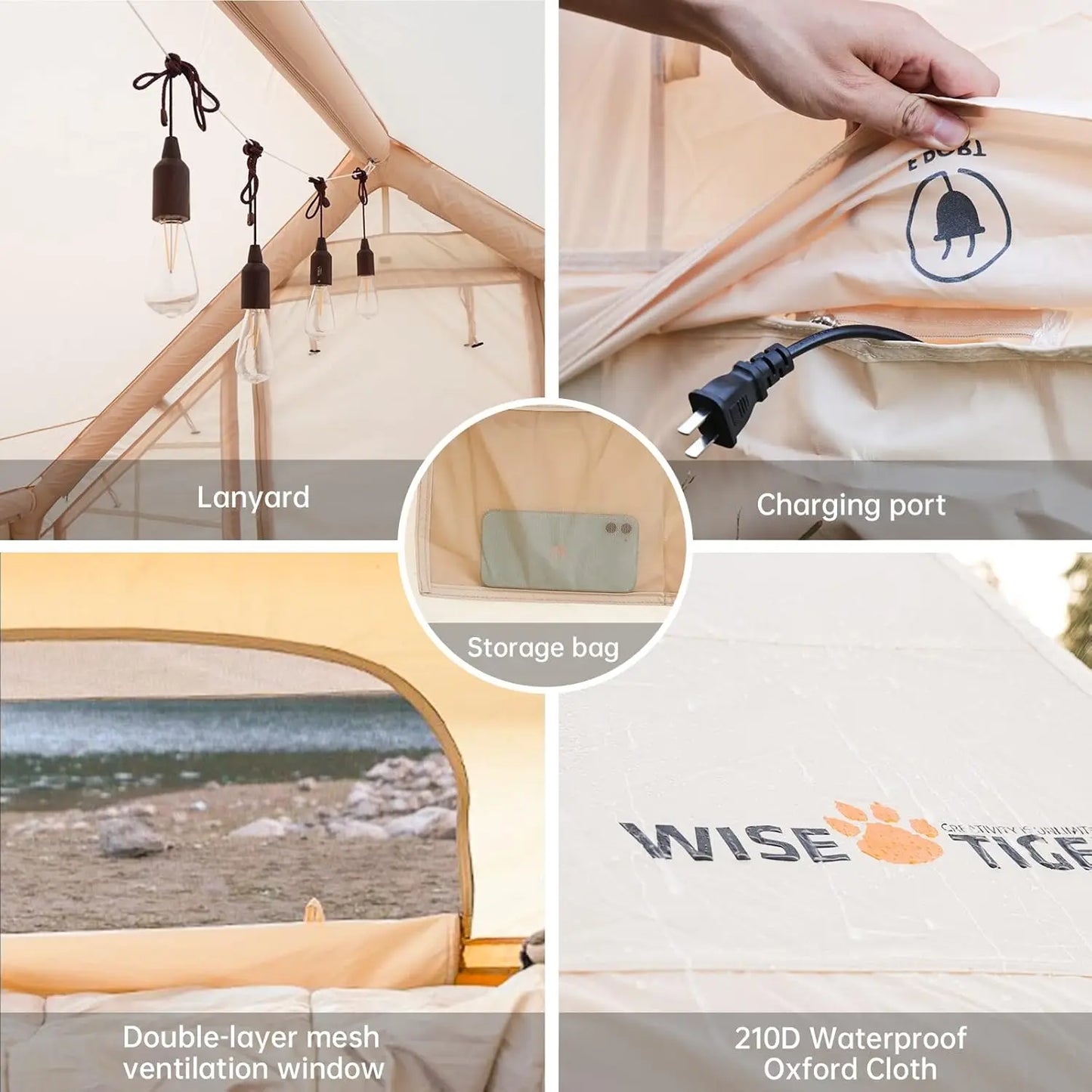 Camping Tent with Pump, Glamping Tents, Easy Setup 4 Season Waterproof Windproof Outdoor Blow Up Tent, Luxury Cabin T