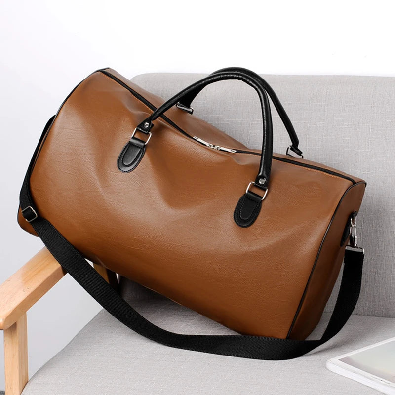 Travel Tote Handbag Luggage Business Briefcase PU Leather Bag Male Gym Boston Fitness Duffle Shoulder Sports Side Bag For Men
