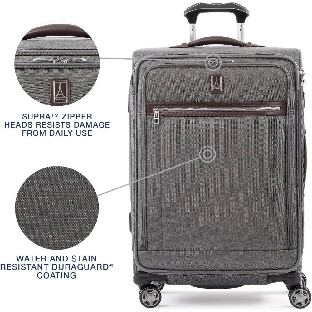 Elite Softside Expandable Checked Luggage, 8 Wheel Spinner Suitcase, TSA Lock, Men and Women, Vintage Grey, Checked Medium 25-In