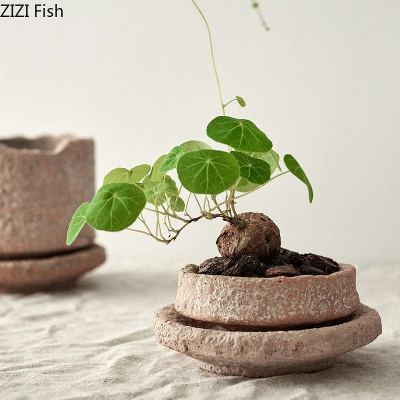 Rough Pottery Vase Unevenness Flower Pots Desk Decoration Flowers Arrangement Rough Ceramic Floral Vases Outdoor Garden Decor
