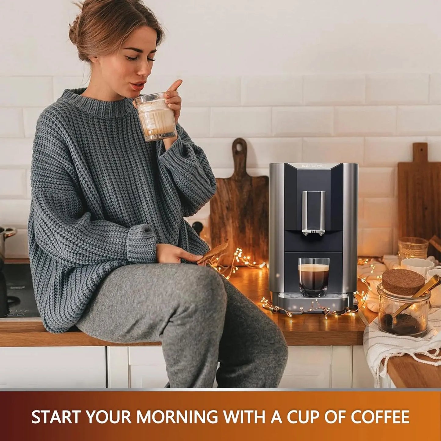 Fully Automatic Espresso Coffee Machine with Touch Screen, 19 Bar Barista Pump Coffee Maker Built-in Adjustable Grinder