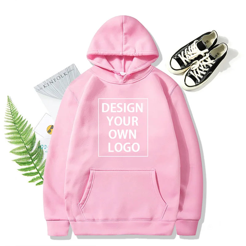 Custom Your Brand Logo Hoodies DIY Text/Picture Print Fashion New Autumn Winter Casual Men's Top Solid Color Hoodies Sweatshirt