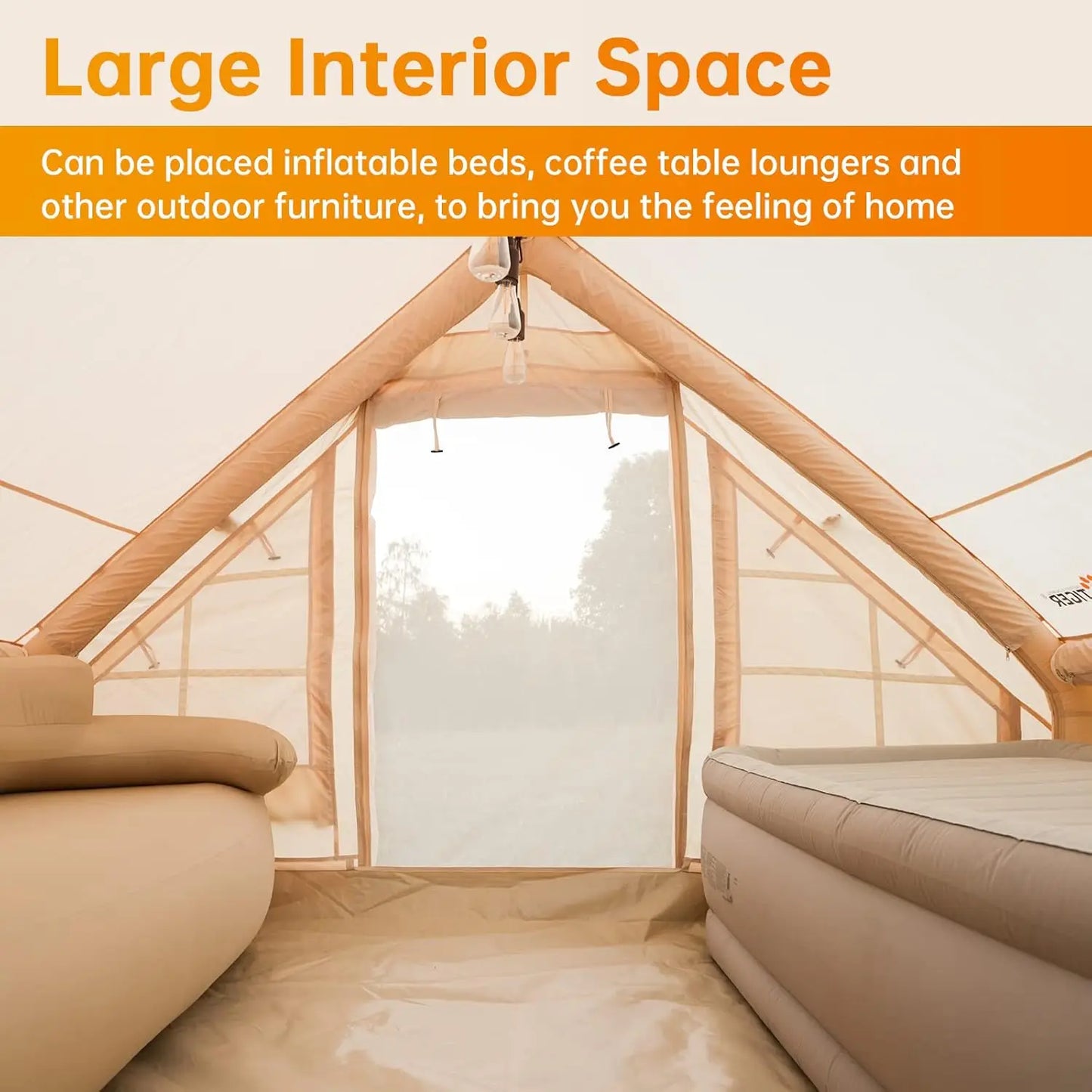 Camping Tent with Pump, Glamping Tents, Easy Setup 4 Season Waterproof Windproof Outdoor Blow Up Tent, Luxury Cabin T