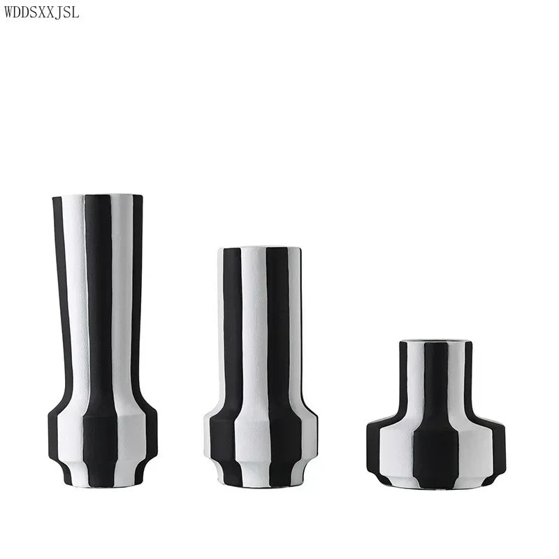 Modern simplicity black and white striped ceramic vase decoration home living room flower arrangement vase decoration