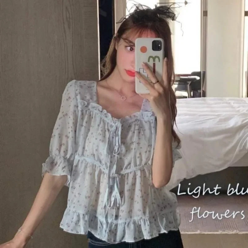 Shirts & Blouses For Women Woman Top Chiffon Crop Half Sleeve Summer S Xxl Premium Clothing Sales Streetwear Promotion M