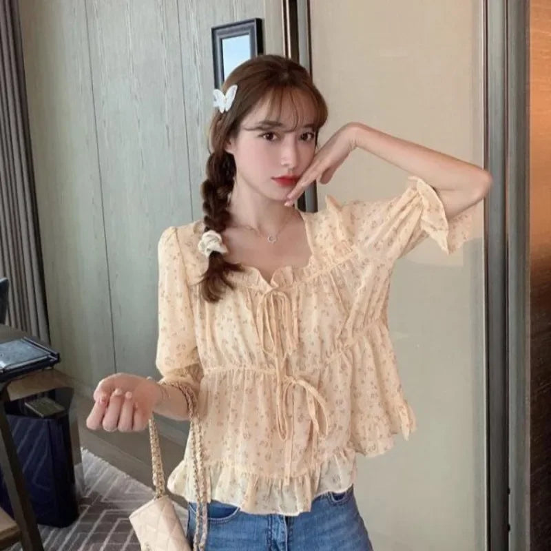 Shirts & Blouses For Women Woman Top Chiffon Crop Half Sleeve Summer S Xxl Premium Clothing Sales Streetwear Promotion M