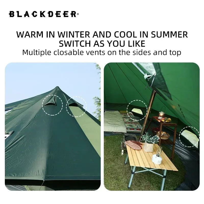 BLACKDEER Mongolian Tent Outdoor Camping Family Picnic Ultralight Pyramid Luxury Giant House 8 People 4 Seasons Campaign House
