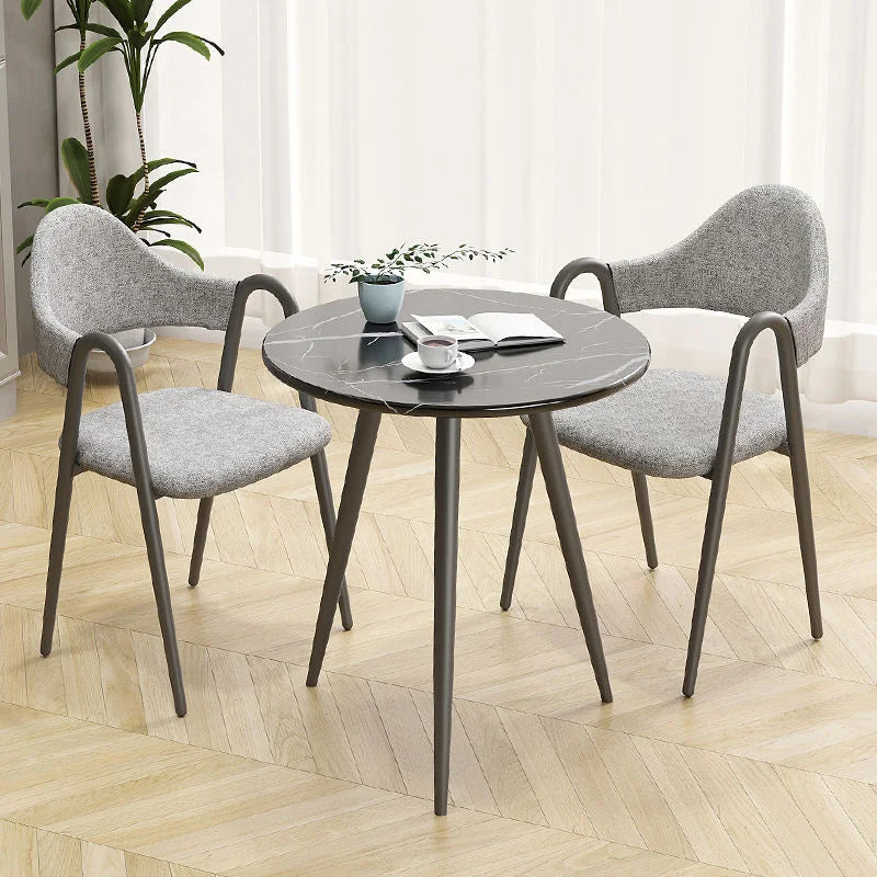 Light Luxury Marble Round Dining Table Italian Minimalist Coffee Tables and Chairs Set Kitchen Table Desk 2 Stools Mesa Muebles