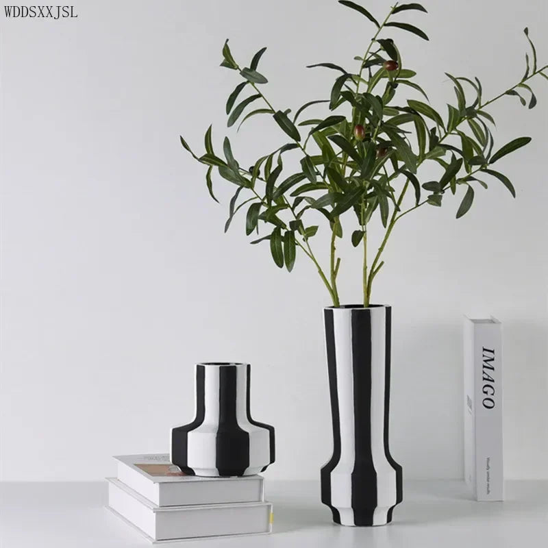 Modern simplicity black and white striped ceramic vase decoration home living room flower arrangement vase decoration