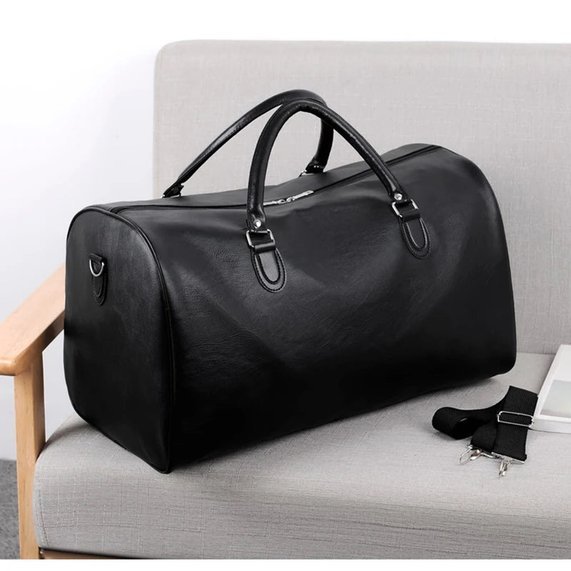 Travel Tote Handbag Luggage Business Briefcase PU Leather Bag Male Gym Boston Fitness Duffle Shoulder Sports Side Bag For Men