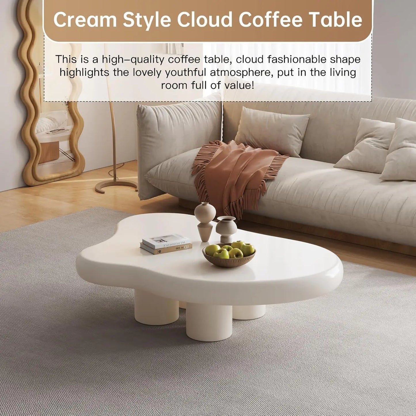 Cloud Coffee Table, Cute Coffee Table, Upgraded White Modern Tea Table, Irregular Indoor End Table for Living Room, small table