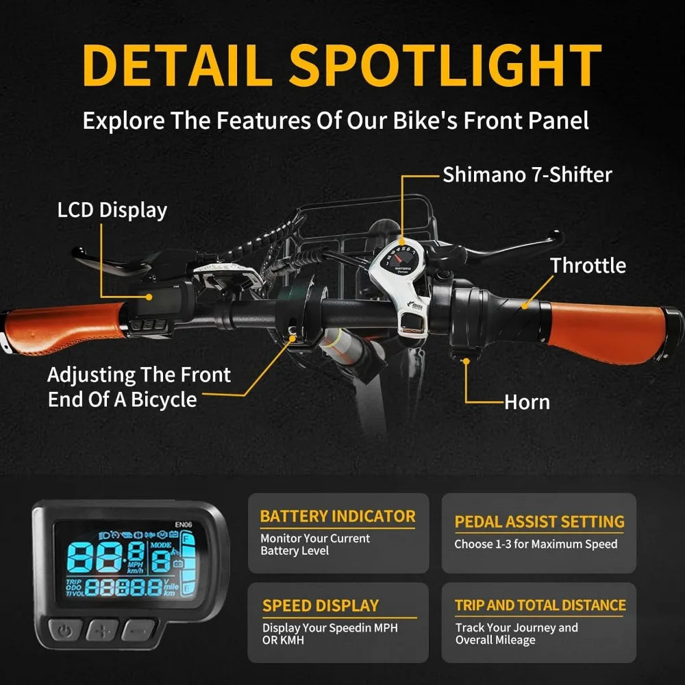 Electric Bike for Adults, 20" Ultra Light Foldable Electric Bike, 20MPH, 7-Speed and Dual Shock Absorber