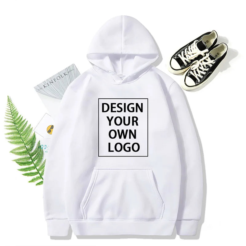 Custom Your Brand Logo Hoodies DIY Text/Picture Print Fashion New Autumn Winter Casual Men's Top Solid Color Hoodies Sweatshirt