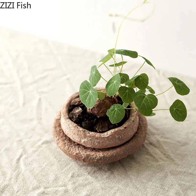 Rough Pottery Vase Unevenness Flower Pots Desk Decoration Flowers Arrangement Rough Ceramic Floral Vases Outdoor Garden Decor