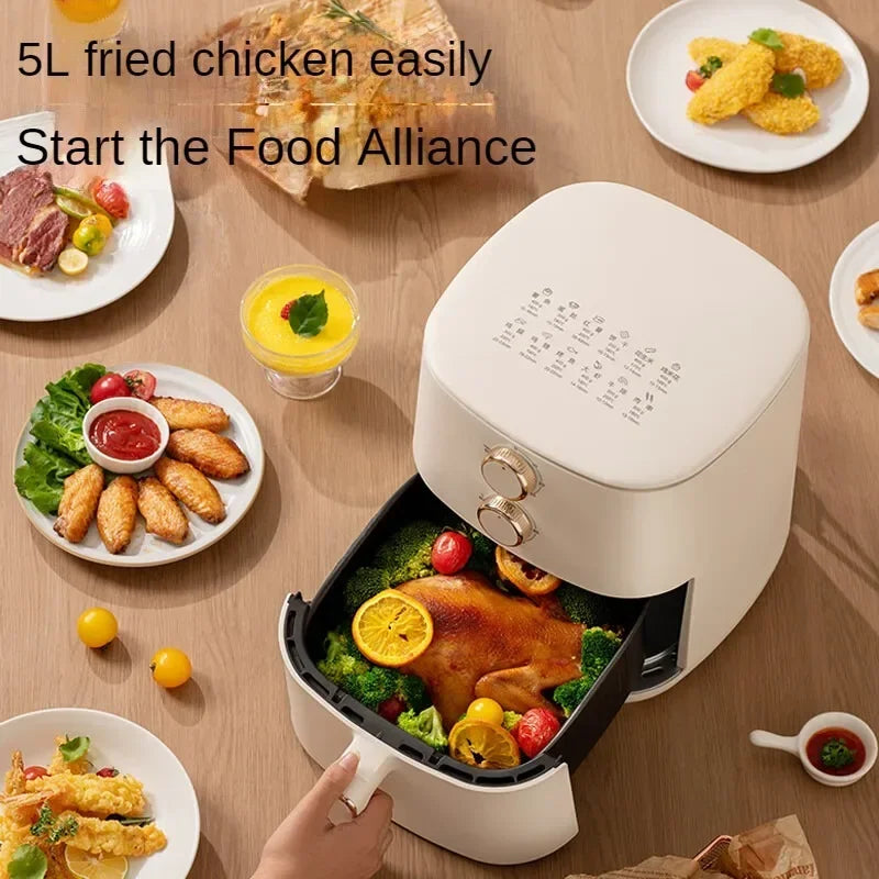 Air Fryer Household 5L Steam Electric Fryer Full Automatic Oilfree Low-fat Frying Without Turning Over Potato Chip Machine