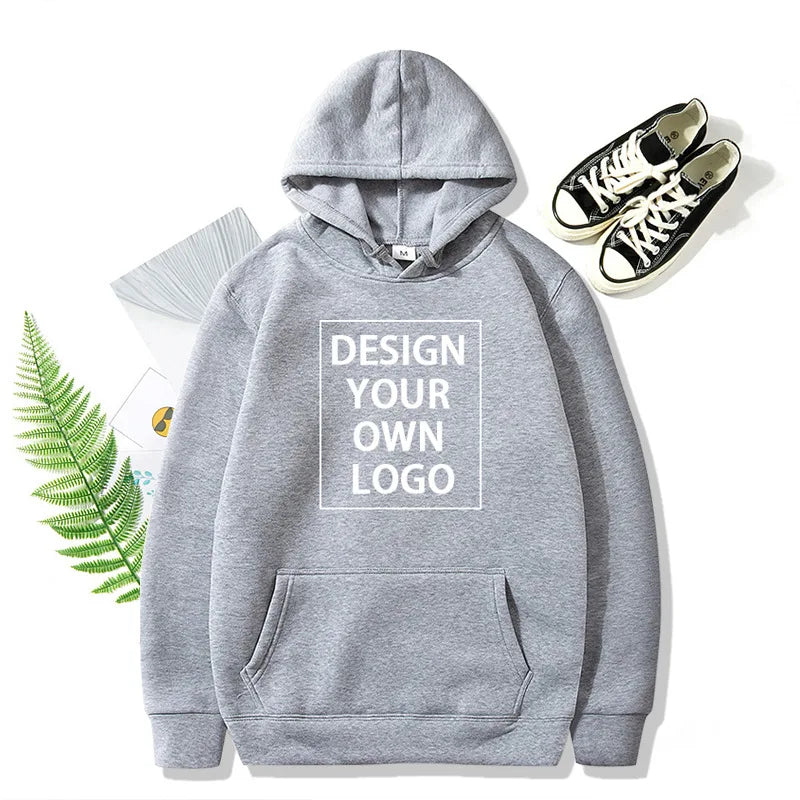Custom Your Brand Logo Hoodies DIY Text/Picture Print Fashion New Autumn Winter Casual Men's Top Solid Color Hoodies Sweatshirt