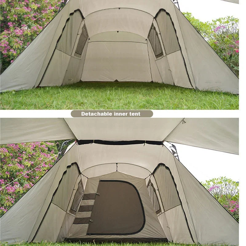 One Bedroom And One Living Room Family Tunnel Camping Tent Waterproof Stock Product Luxury 3-5 Person Large Space