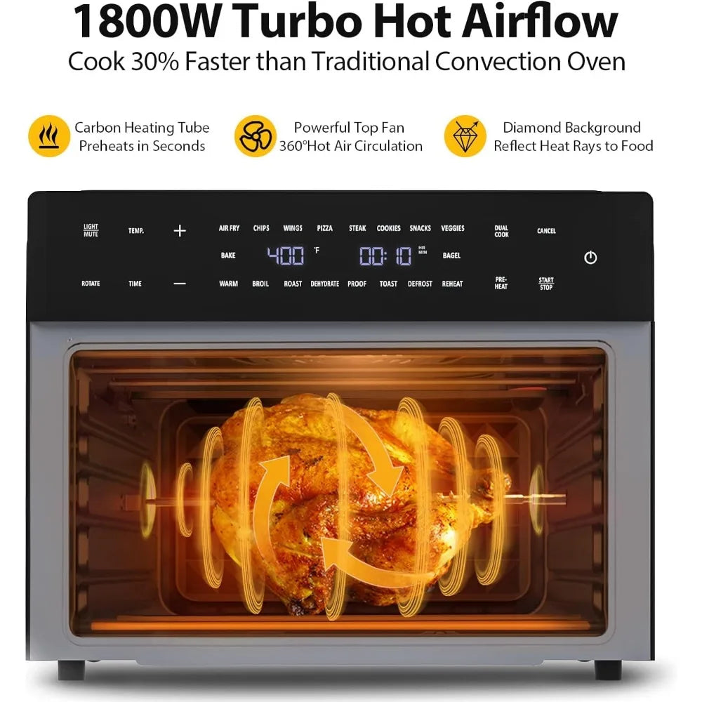 32QT Extra Large Air Fryer,19-In-1 Toaster Oven Combo with Rotisserie and Dehydrator,Digital Convection Oven Countertop Airfryer
