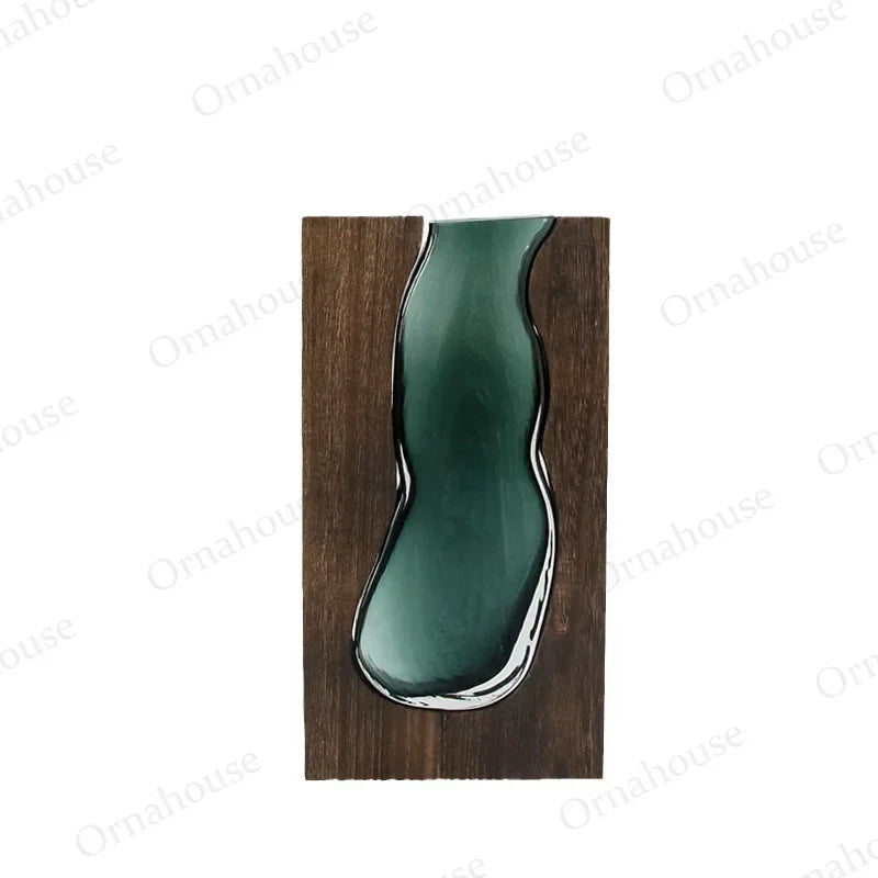 Nordic Creative New Solid Wood Transparent Glass Vase Home Design Decoration Hotel Decoration Vases تحف كبيره للمنزل فازات