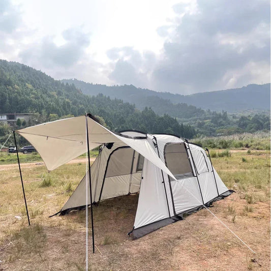 One Bedroom And One Living Room Family Tunnel Camping Tent Waterproof Stock Product Luxury 3-5 Person Large Space