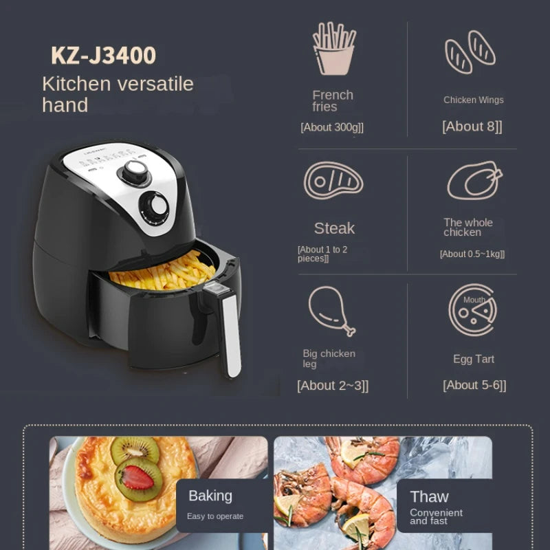 Knob Controlled Temperature Air Fryers Large Capacity Multi-functional Automatic Oil-free Electric Fryer French Fries Machine