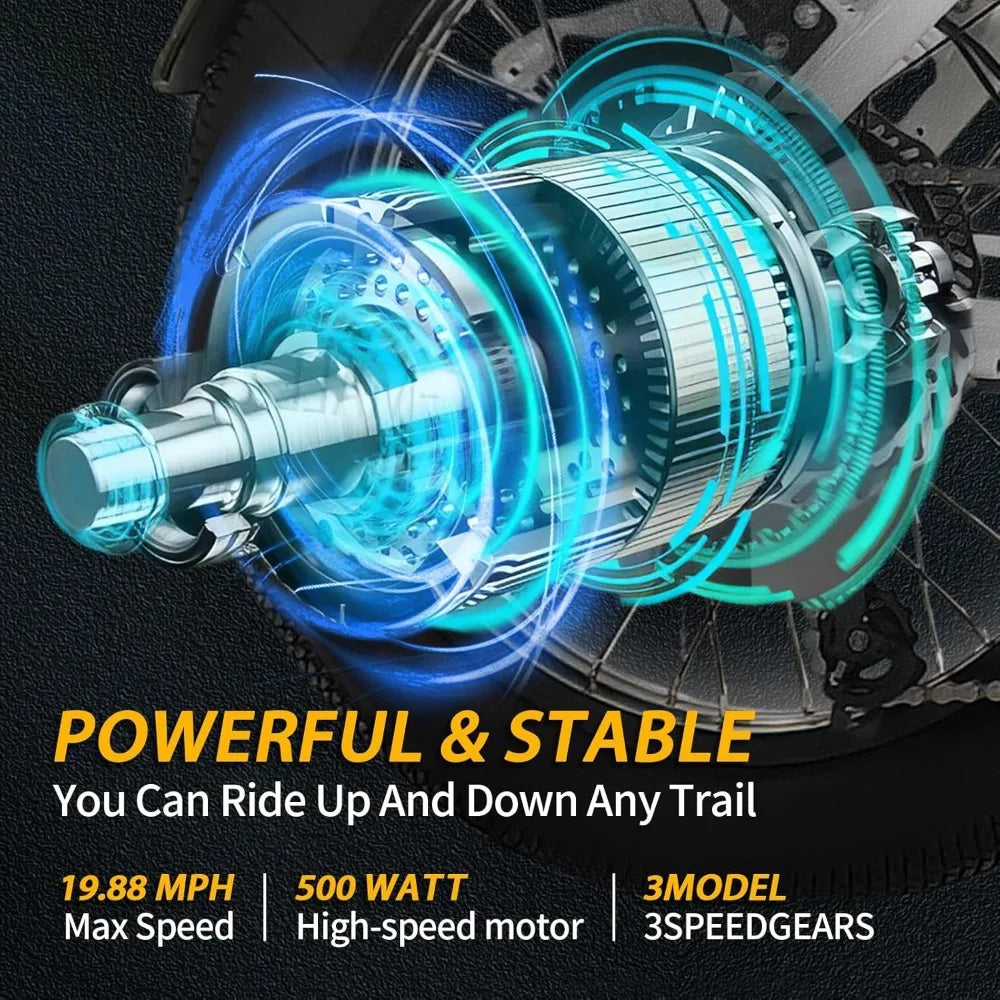 Electric Bike for Adults, 20" Ultra Light Foldable Electric Bike, 20MPH, 7-Speed and Dual Shock Absorber